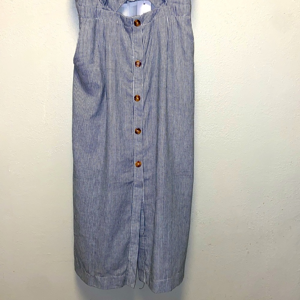 White Closet Navy White Ticking Sweetheart Neckline Nautical Midi Sundress - Picture 4 of 11